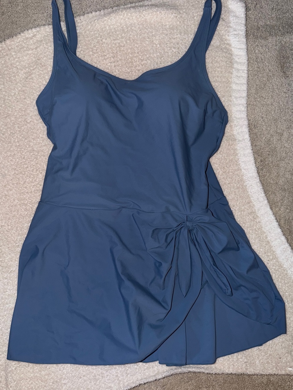 Blue Scoop Neck Swimdress with Side Tie